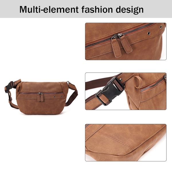Crossbody Sling Bröstväska, Vegetabiliskt Garvat Läder Med Justerbar Bred Axelrem Och Funktionella Väskfunktioner