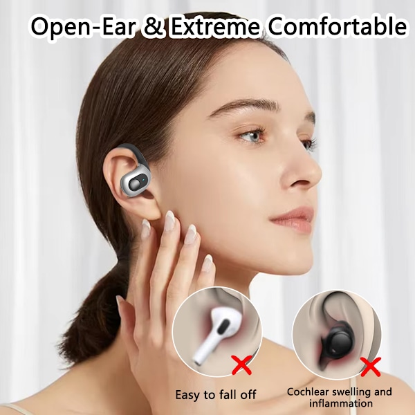 Öppna öron-hörlurar OWS Bluetooth 5.3 Trådlösa hörlurar Luftledningshörlurar Stereo Ljud Sportörlurar Beige