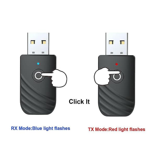 Trådløs USB Bluetooth 5.0 lydsender mottaker 3-i-1-adapter for PC TV Bil