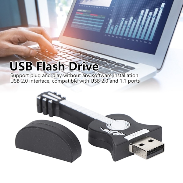Gitarrformad USB-enhet, Snabb och säker dataöverföring med USB 2.0-gränssnitt, Kompakt design för lagring i farten, Nyhetspresent till musiker &amp;