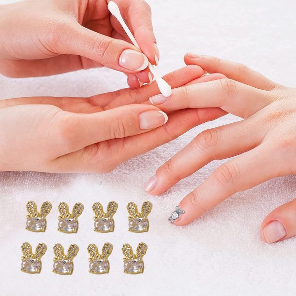 8 Stk 3D Kanin Nail Charms Rhinestones Diamanter Glitter Nail Art