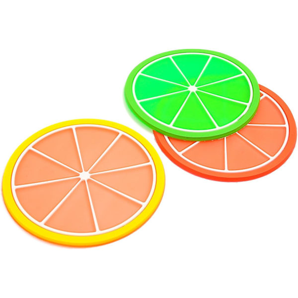 Fargerike Unike Skive Silikon Drikke Kopp Matte For Drikker, Sklisikre Silikon Brikker Frukt Design Brikker 7 Deler Sett Lysner Opp Din Hjemmeinnredning Og