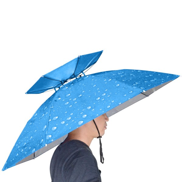Håndfri paraplyhat, fiskehovedparaply vandring hat, blå