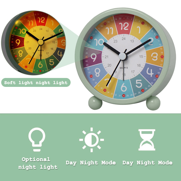 Børnevækkeur, Analogt vækkeur uden tikkende, Læringsvækkeur børne ur kvartsvækkeur, Børnevækkeur