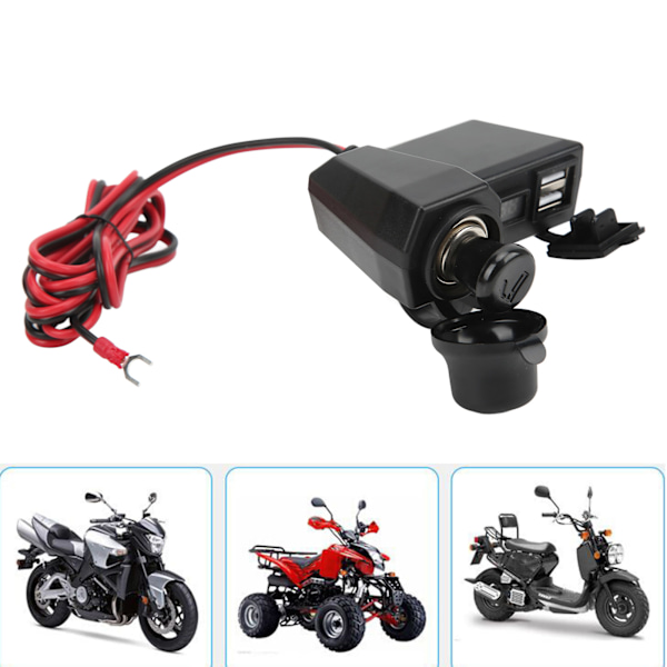 Motorcykel Telefonoplader Multifunktionel Dobbelt USB Adapter 10‑24V med Rød Digital Display Voltmeter til ATV