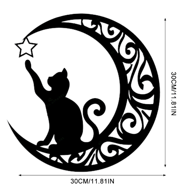 Rustik Metall Katt Sittande på Månen Väggkonst, Enkel Installation för Vardagsrum Bondgårdsinredning, Hållbar Galvaniserad Järnkonstruktion (12 tum)