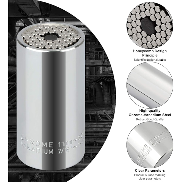 Universalhylsnyckelsats i kromvanadinstål, unik design för 11-32 mm fästen, brett användningsområde som säkerställer starka, portabla reparationer, present till