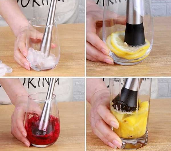 1 x Cocktailmuddler i rustfritt stål, stampe, moser, mikser, ideell