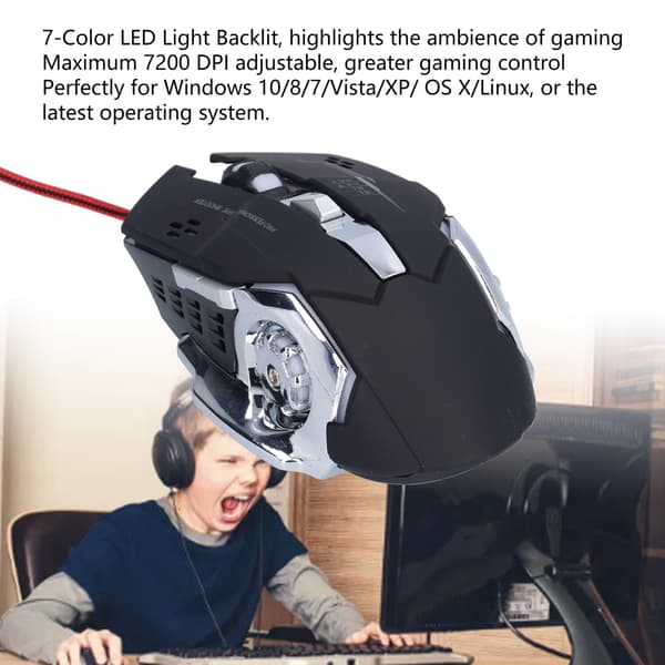 Professionell Gamingmus, Ergonomisk Design med Justerbar DPI, Optisk Sensor för Hög Precisionsmanövrering, Programmerbara Knappar, Hållbar