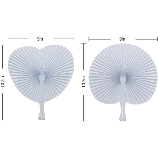 10 Pakke Hvite Sammenleggbare Vifter - Runde og Hjerteformede Håndholdte