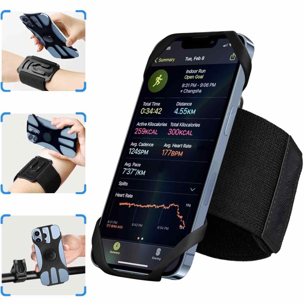 3 in 1 phone case urheilukäyttöön lenkkeilyyn matkapuhelinteline, 360° kääntyvä ja irrotettava universal matkapuhelimen käsivarsinauha lenkkeilyyn