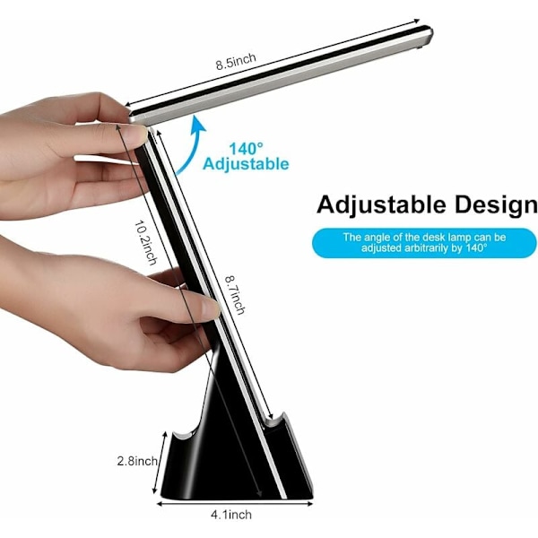 Skrivbordslampa för hemmakontor, trådlös laddare med USB-laddningsport, hopfällbar design & geststyrning, 3 färglägen & ögonskydd, justerbar