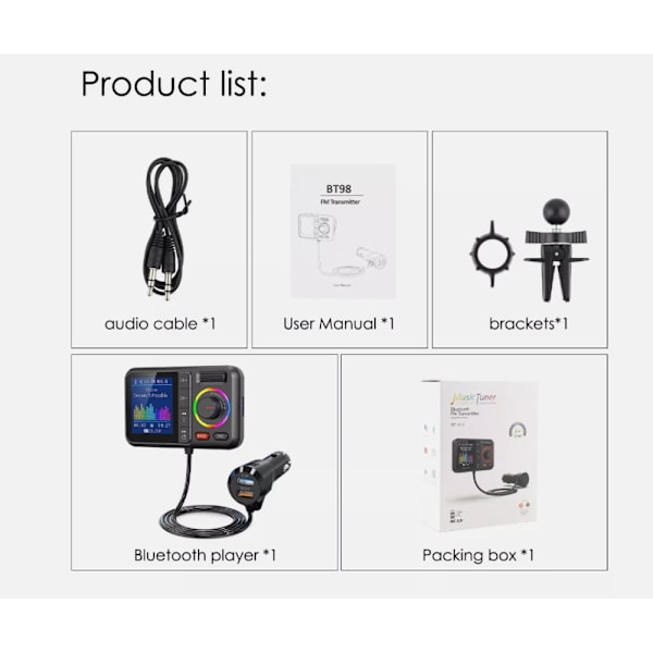 Bil FM Trådløs Bluetooth Sender MP3-spiller USB Hurtiglader Adapter UKBil FM Trådløs Bluetooth Sender MP3-spiller USB Hurtiglader Adapter