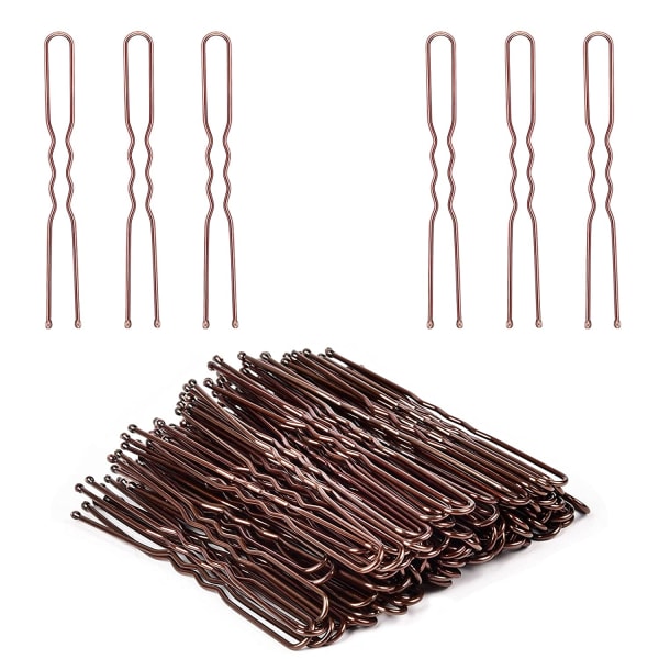 U-formade hårnålar, 100 st bunnhårnålar, bruna