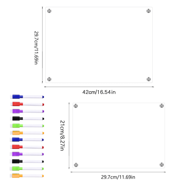 2 kappaletta magneettista tyhjää kalenteria jääkaapille, akryylikuivapyyhintäulu jääkaapin suunnittelutaulu perheelle ja toimistolle, S+M