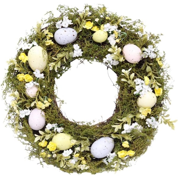 Påskdekorationer, Hantverksmässig Påskkrans med Pastellfärgade Påskägg, Blommor och Ägg, Lantlig Charm för Inomhus- och Utomhusdekor, Snöre för Enkel Upphängning