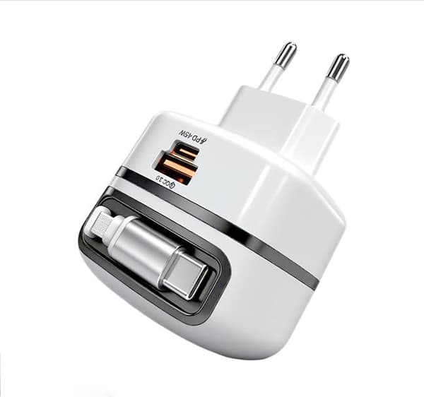 65W snabbladdningsadapter med infällbar kabel: Kompakt och bärbar med vikbart stativ