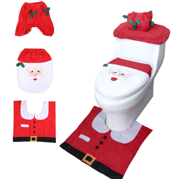 Set Of 3 Christmas Bathroom Set Santa Claus Toilet Seat Cover