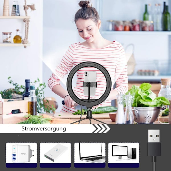 Ring Light med 360 graders roterande stativ, 10 tums dimbar LED-belysning för skrivbordsplacering, trådlös Bluetooth-fjärrkontroll ingår