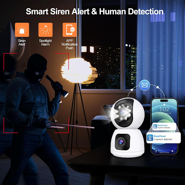 2K HD Säkerhetskamera för Inomhusbruk, Oöverträffad 360-Graders Täckning & Automatisk Spårning, Mörkerseende Med Dual-Band WiFi, Sekretesskydd & Fleranvändare