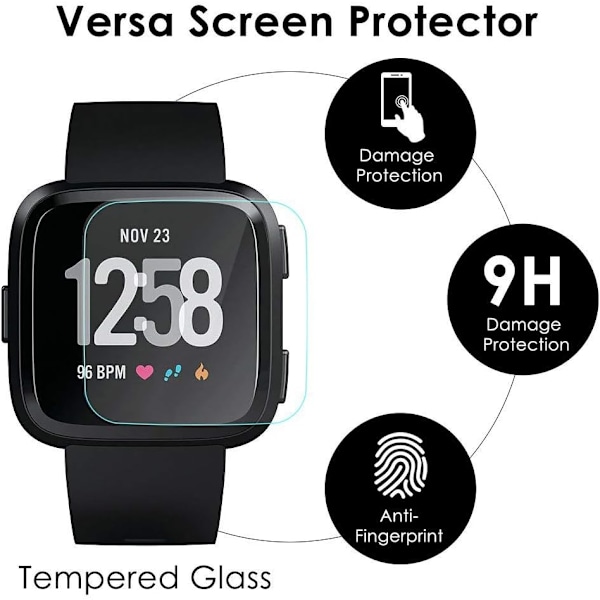 2.5D Full Coverage Skydd, Härdat Glas För Fitbit Versa Versa Lite, Kristallklar Skärmskydd, Reptåligt Och Anti-Bubblor, Enkel Att