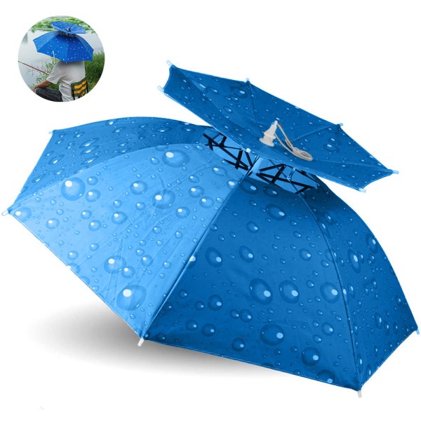Handsfree paraplyhatt, fiskehuvud paraply vandringsmössa, blå