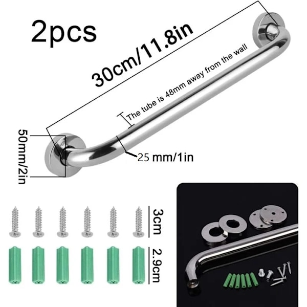2 stk. Rustfrit Stål Badeværelsesgreb, Robust Vægmonteret Rustfrit Stål Greb, Rustfrit Stål Greb, Sikkerhedsgreb til