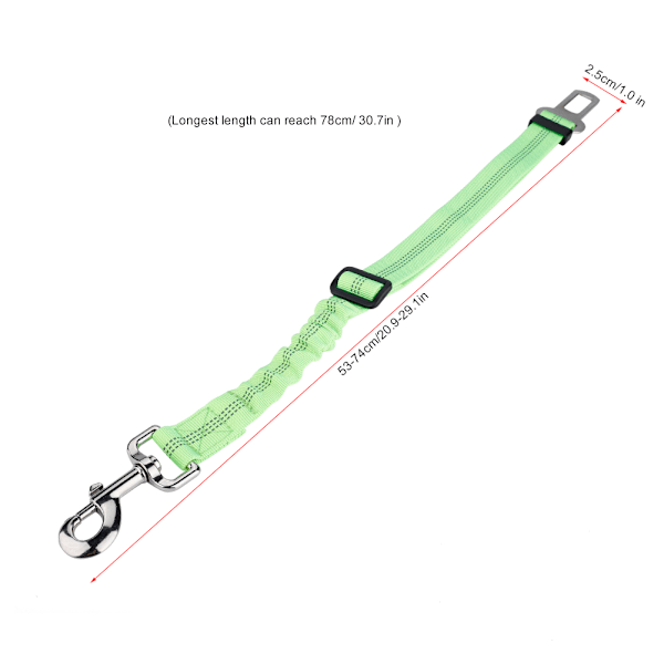 Hunde- og kattebelte for bil, elastisk refleksbånd, sikker teleskopisk tausele, sele for kjæledyr, grønn