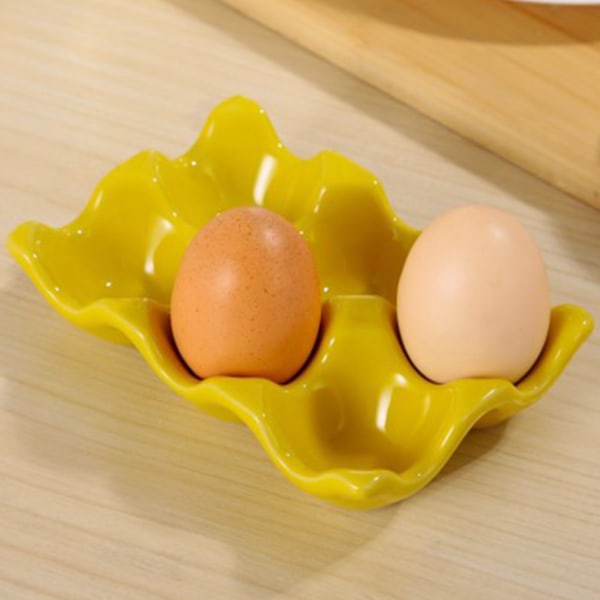 Keramisk eggplate, 6 gitter egg holder, gul