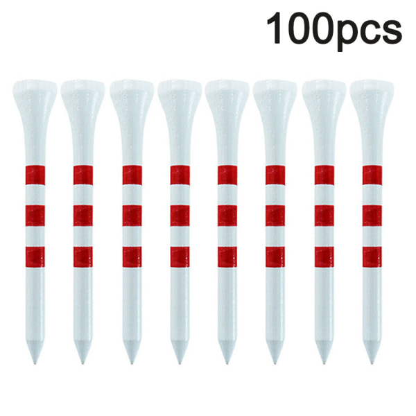 100 stk golf tees, reduserer friksjon og sidespinn, hvit + rød, 70 mm