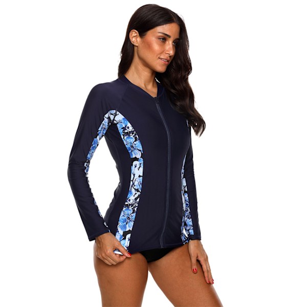 Långärmad rash guard-topp med dragkedja fram för damer, solskyddande badtröja