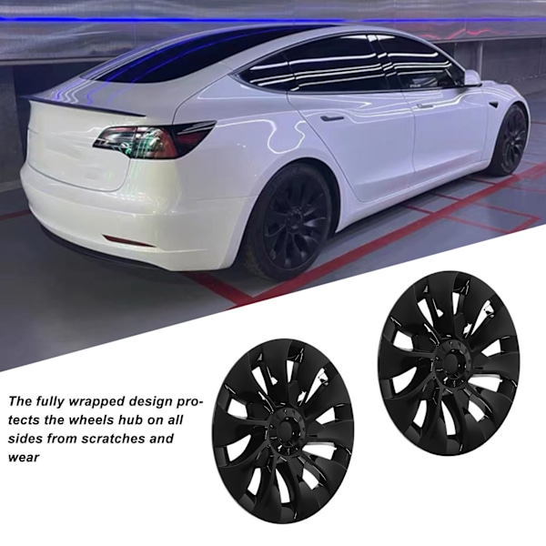 4 st Hjulkapslar 18 tum Hjulnav Full Wrap Fälgskydd Trim Ersättning för Tesla Model 3 2017 till 2023 Glansigt Svart