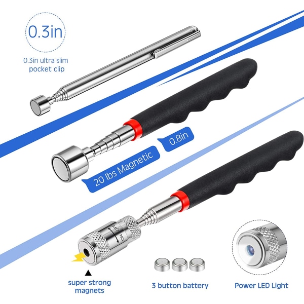 3 stk. Teleskop Magnet Pickup Værktøjer