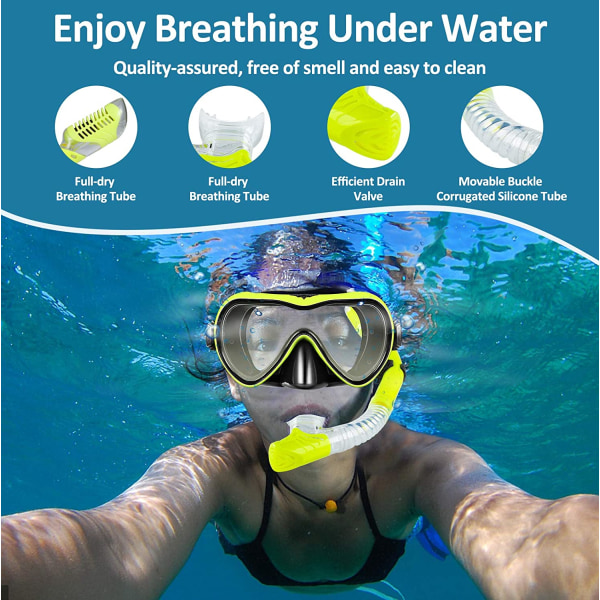 Snorkelutrustning, Dry Top Dykmasker och Snorkel för Man Kvinnor