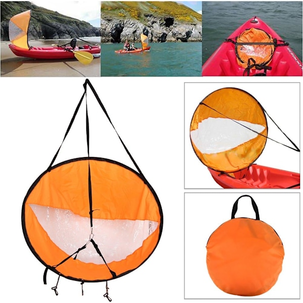 Resevänlig vindpaddle för kajakpaddlare, Airkayaks vindsegel med justerbar rem och UV-skydd, utfälld vid 108*108 cm, fälls ihop snyggt till