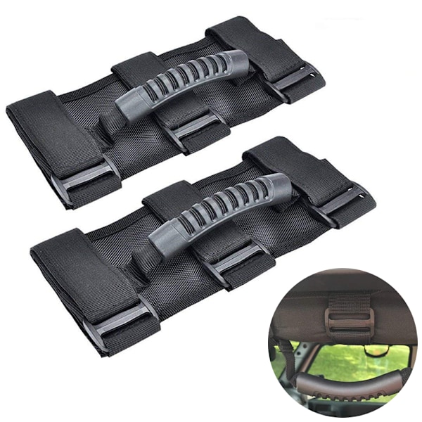 Störtbåge Tillbehör för Jeep Wrangler, Högkvalitativ Nylon Interiörförbättringar, Lättmonterade 3 Remmar (Halkfritt Grepp, Moderiktigt Utseende), 2-pack, Svart
