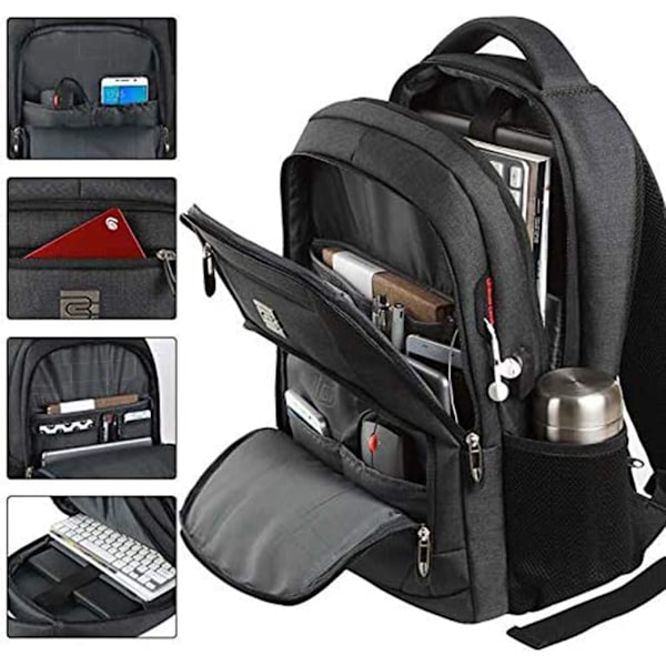 Affärsryggsäck för Laptop, Bekväma Axelremmar med USB-laddningsport för 15,6-tums Notebook, Vattentät & Justerbar, Stöldskyddsdesign