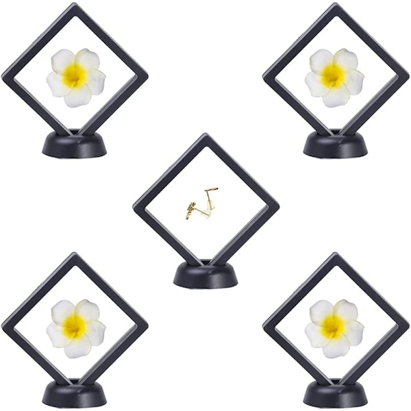 Elegant 3D Flytande Ram Display, Svart Smyckesdisplayställ Med Klar Film För Utmaningsmynthållare, Slagtåligt ABS-material För
