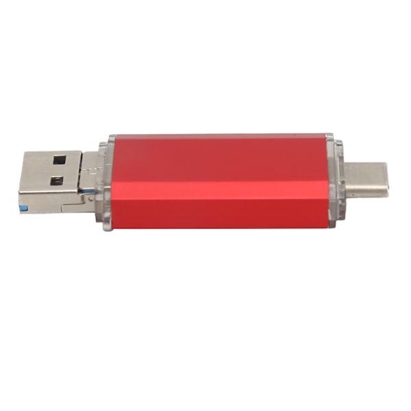 Minnessticka med aluminiumlegeringsskal, dubbla USB 3.1-kontakter för iPhone, Android-telefoner, PC, MacBook extern datalagring, 64 GB röd, Plug And