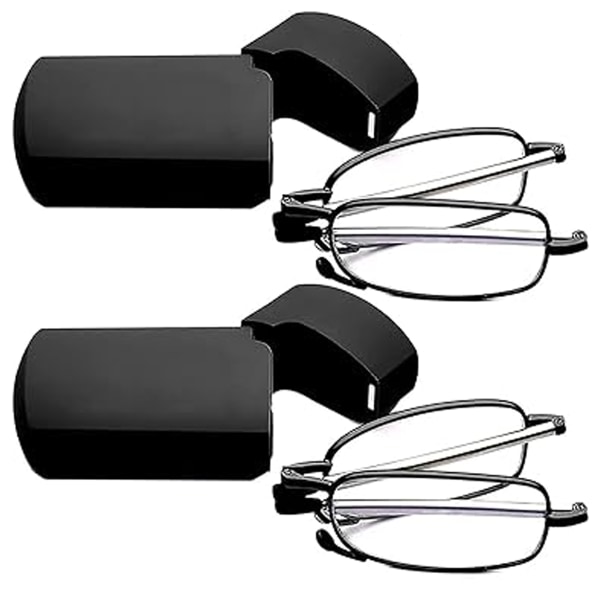 Læsebriller 2 par sorte og gunmetal læsere, kompakt foldning