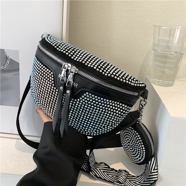 Midjeväska med strass för festivalmode, glittrande strass på kvalitetsläder, mångsidig väska med justerbar rem som erbjuder handsfree