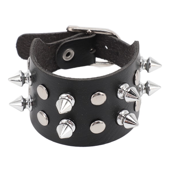 6 Delar Punk Nitar Svart Armband PU Läder Justerbart Tryckknapps Spetsigt Armmanschett för Män Kvinnor 6-Delars Set