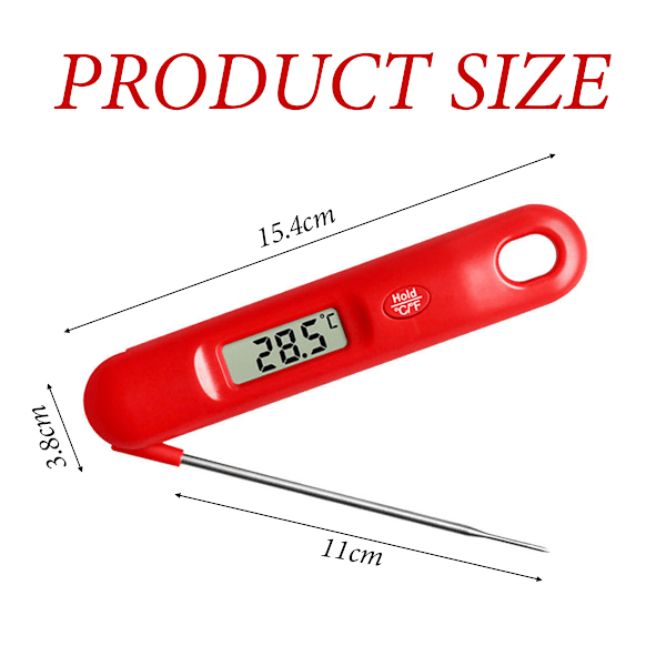 Foldbar Digital Øjeblikkelig Læsning Madtermometer til Kød Madlavning Stege BBQ Mælk, Rød