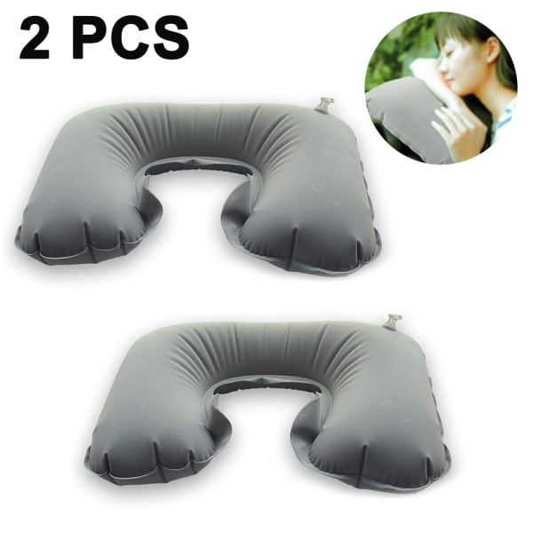 2-pack U-formad bärbar uppblåsbar nackkudde för resor