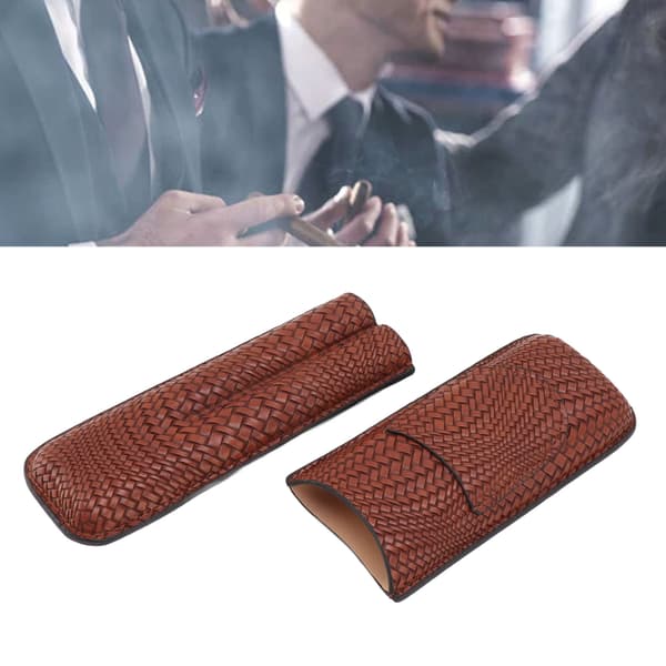 Cigarrfodral, Resevänlig Form Bärbart Lädertextur Cigarrfodral med Praktisk Cutterficka, Elegant Vävd Mönsterdesign för Utomhusbruk
