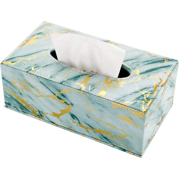 Rektangulär Tissue Box i Läder, Grön Marmor