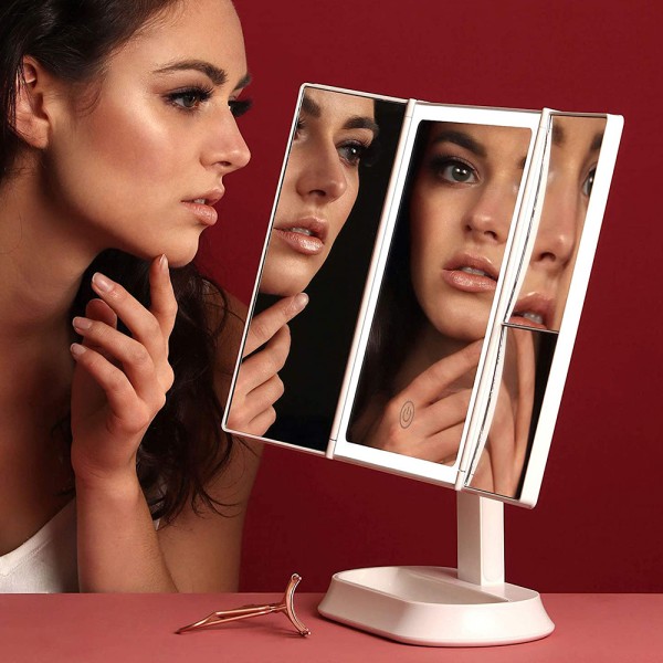 Stort makeup-spejl med LED-lys, der kan dæmpes, berøringsskærm