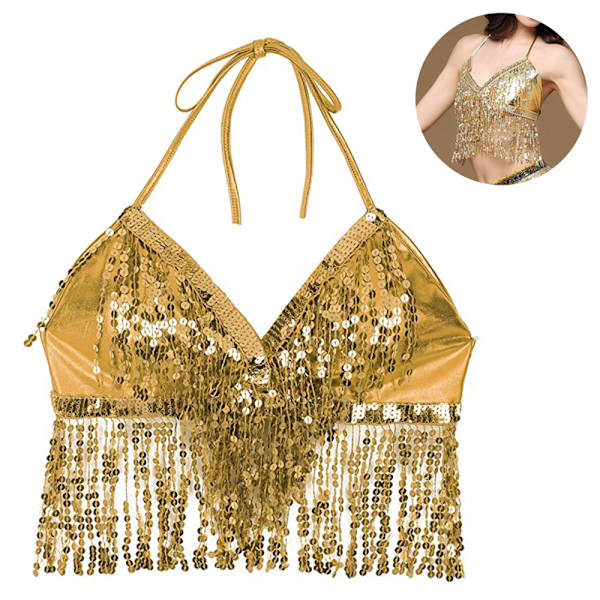 Kvinnors magdans crop top  Halter top bandage tank top, guld