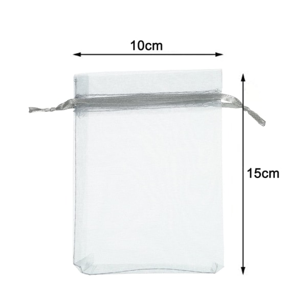 100 kpl läpinäkyvä kiristysnyörillinen korupussi lahjapussi, harmaa, 10x15 cm