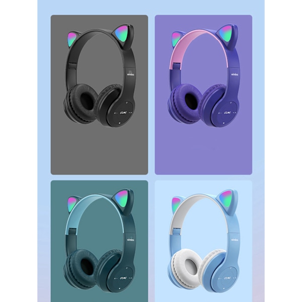 Bedårande kattformade hörlurar, perfekta för barns underhållning och lärande, med RGB LED-lampor, säker volymkontroll, Bluetooth 5.0 för sömlös anslutning